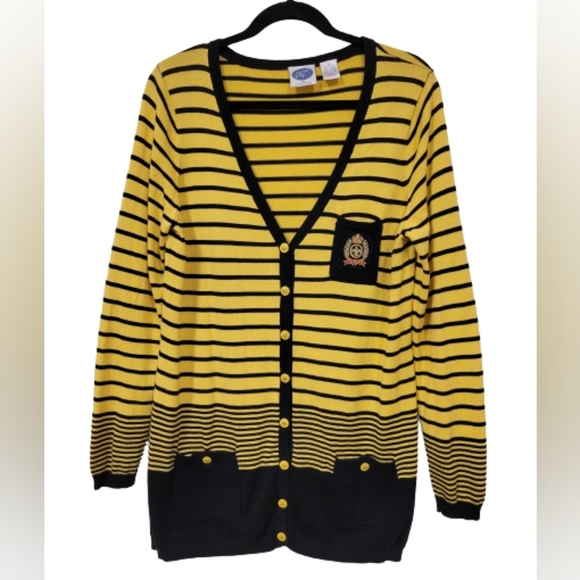 Dg2 by Diane Gilman Yellow Black Striped Y2K Cardigan button front size M - Picture 1 of 10